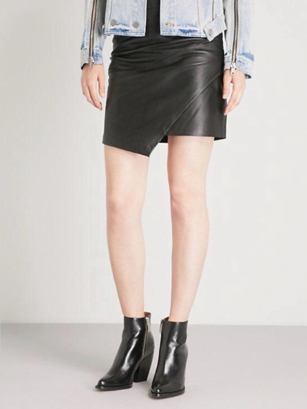 Zadig & Voltaire Black Leather Asymmetrical Hem Skirt